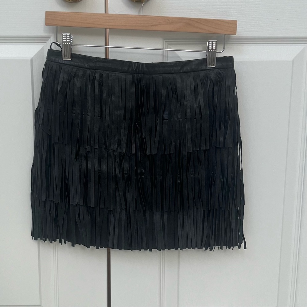 Zara Fringe Real Leather Mini Skirt